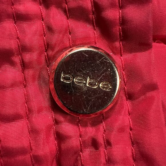 Bebe Red Puffer Jacket Women’s XL Faux Fur Hood Y2K Glam Streetwear Winter Coat - Picture 11 of 13